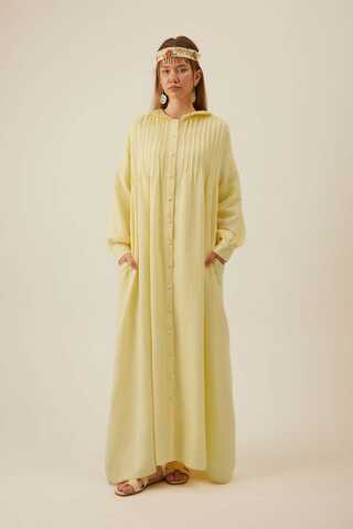 Peter Pan Collar Muslin Dress with Pintuck Details Butter Yellow - 2