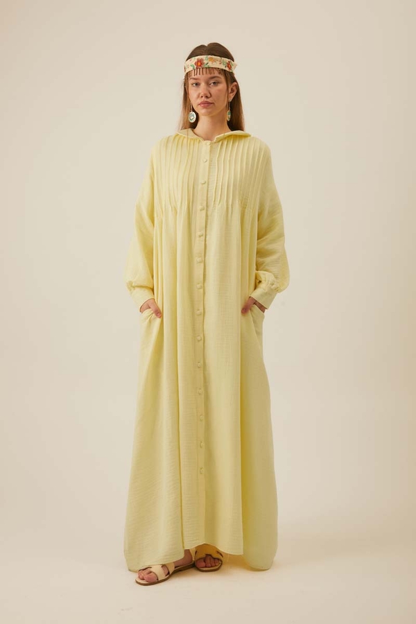 Peter Pan Collar Muslin Dress with Pintuck Details Butter Yellow - 2