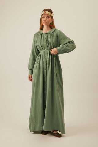 Peter Pan Collar Muslin Dress with Pintuck Details Mint - 1