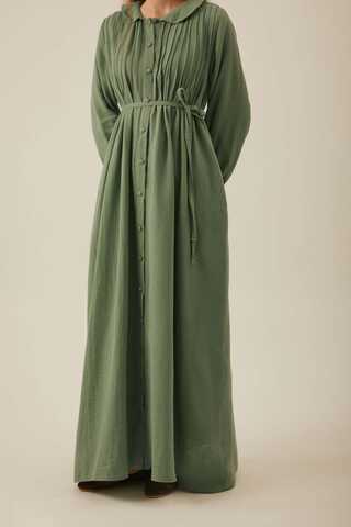 Peter Pan Collar Muslin Dress with Pintuck Details Mint - 2