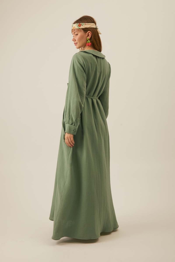 Peter Pan Collar Muslin Dress with Pintuck Details Mint - 3