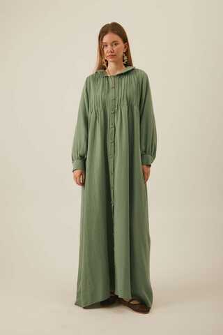 Peter Pan Collar Muslin Dress with Pintuck Details Mint - 5