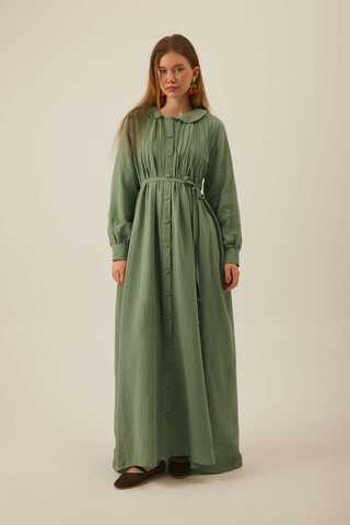 Peter Pan Collar Muslin Dress with Pintuck Details Mint - 6