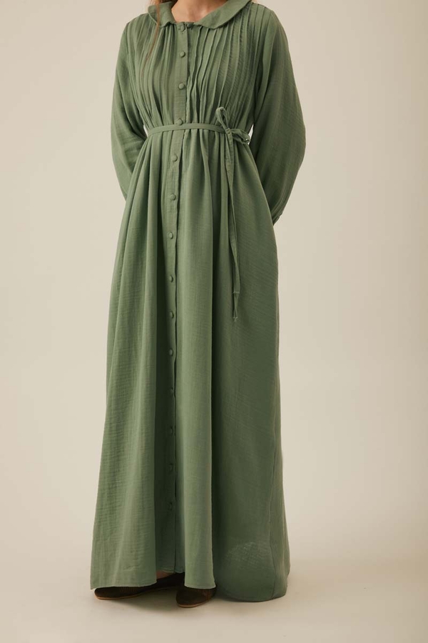 Peter Pan Collar Muslin Dress with Pintuck Details Mint - 2