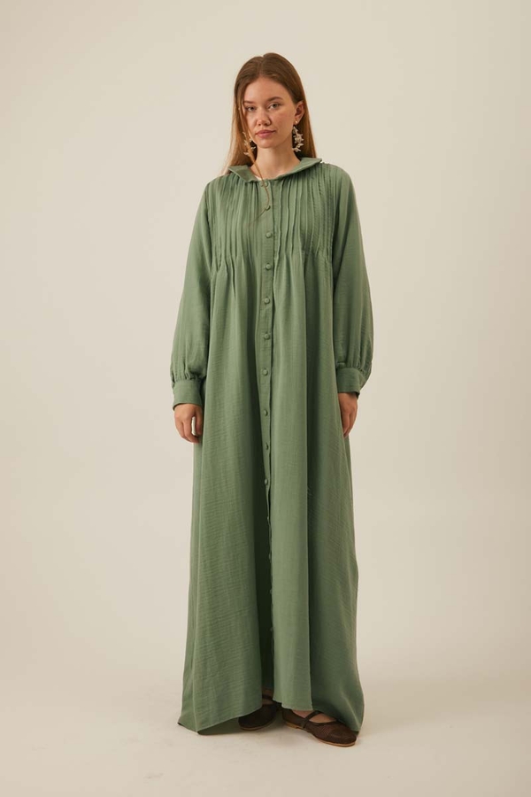 Peter Pan Collar Muslin Dress with Pintuck Details Mint - 5