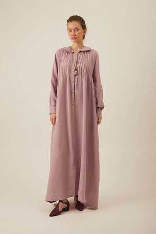 Peter Pan Collar Muslin Dress with Pintuck Details – Powder Pink - 5