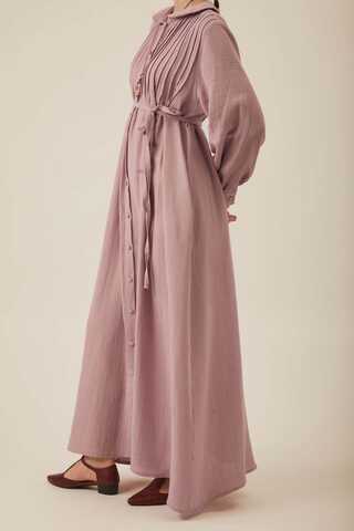 Peter Pan Collar Muslin Dress with Pintuck Details – Powder Pink - 6