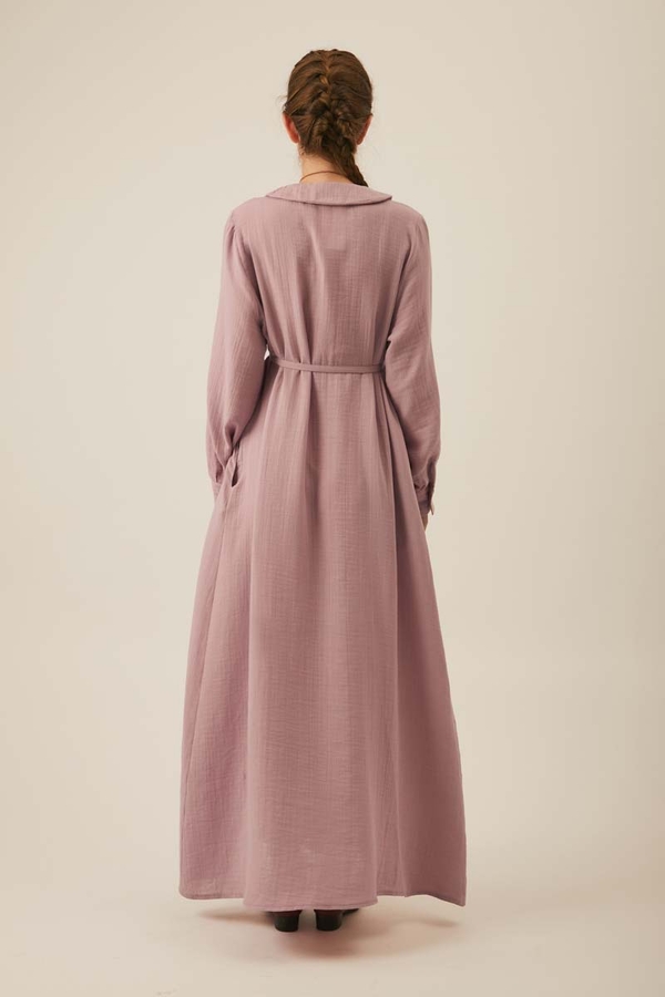 Peter Pan Collar Muslin Dress with Pintuck Details – Powder Pink - 7