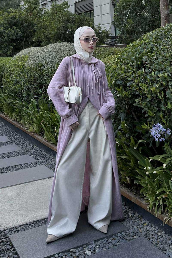 Peter Pan Collar Muslin Dress with Pintuck Details – Powder Pink - 2