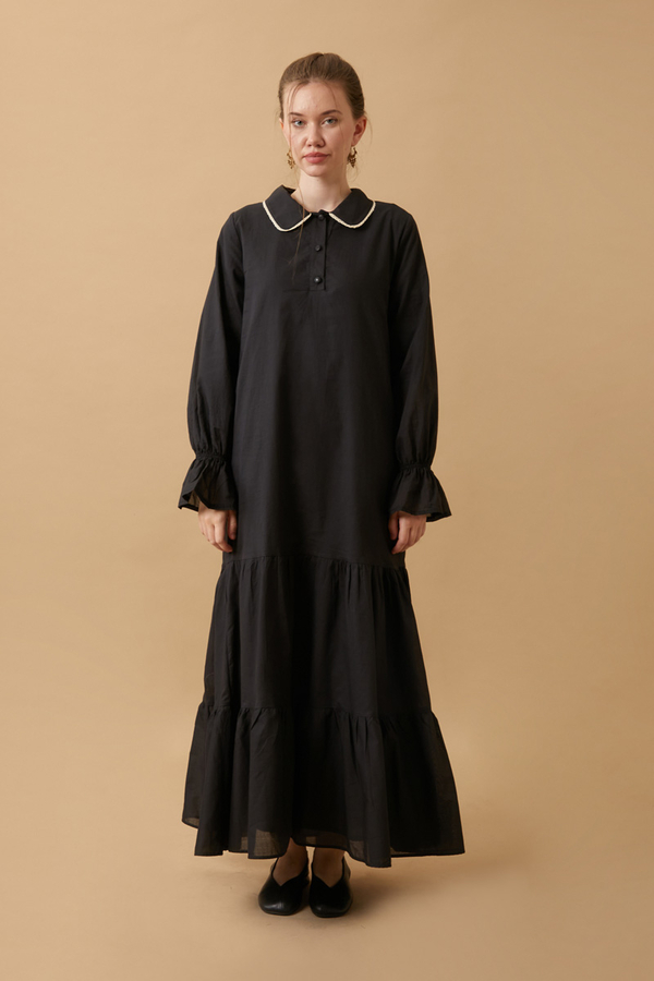 Peter Pan Collar Voile Dress Black - 2