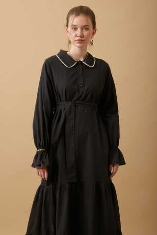 Peter Pan Collar Voile Dress Black - 3