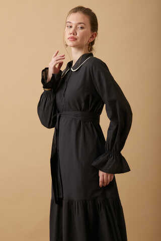 Peter Pan Collar Voile Dress Black - 7