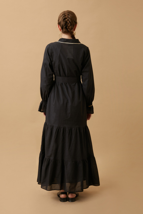 Peter Pan Collar Voile Dress Black - 10