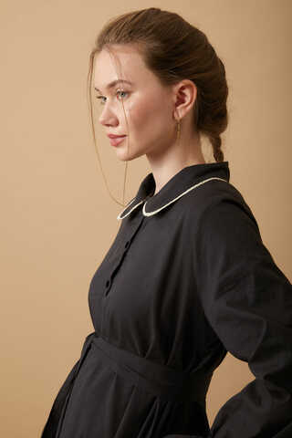 Peter Pan Collar Voile Dress Black - 9