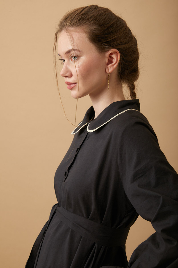 Peter Pan Collar Voile Dress Black - 9