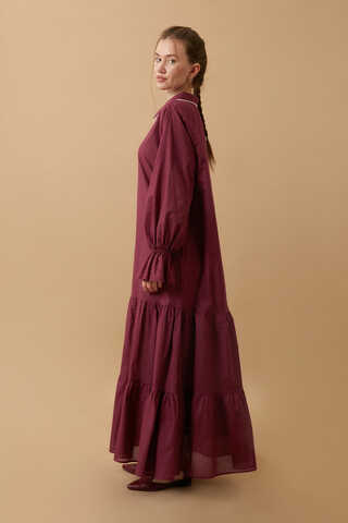 Peter Pan Collar Voile Dress Burgundy - 13