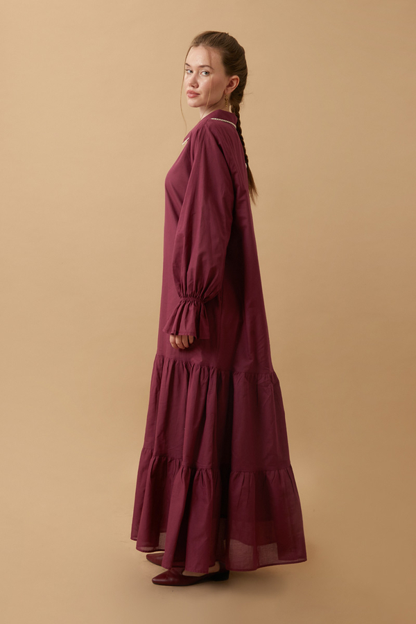 Peter Pan Collar Voile Dress Burgundy - 13