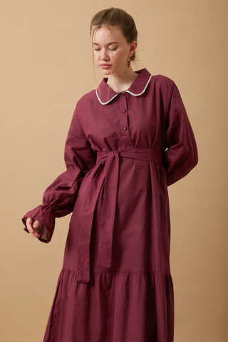 Peter Pan Collar Voile Dress Burgundy - 12