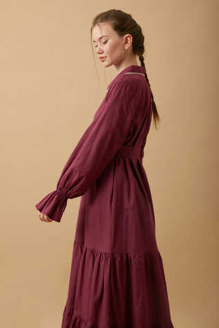 Peter Pan Collar Voile Dress Burgundy - 17