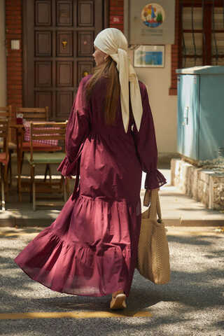 Peter Pan Collar Voile Dress Burgundy - 8