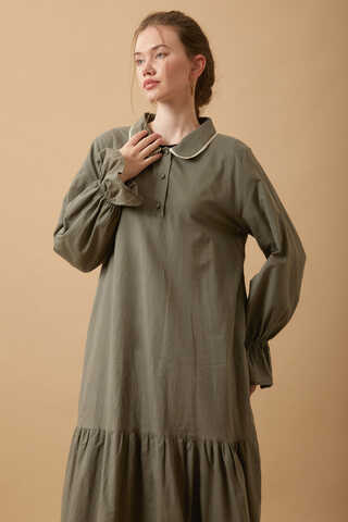 Peter Pan Collar Voile Dress Khaki - 3