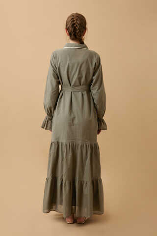 Peter Pan Collar Voile Dress Khaki - 10