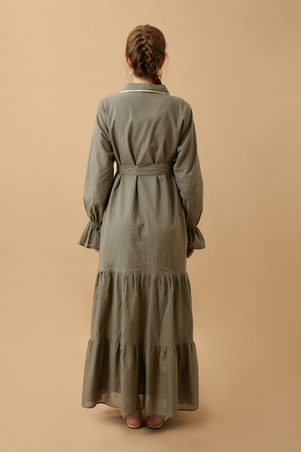 Peter Pan Collar Voile Dress Khaki - 10