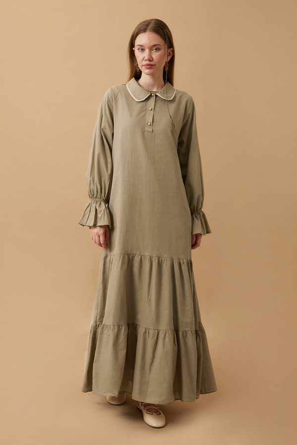 Peter Pan Collar Voile Dress Vizon - 4