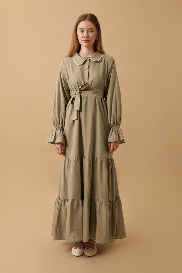 Peter Pan Collar Voile Dress Vizon - 8