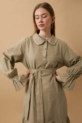 Peter Pan Collar Voile Dress Vizon - 3