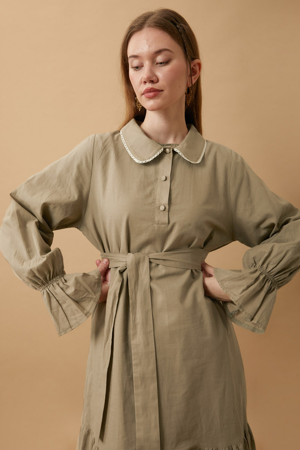 Peter Pan Collar Voile Dress Vizon - 3