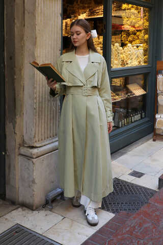 Pile Detay Trençkot Avokado - 2