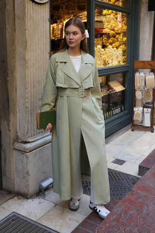 Pile Detay Trençkot Avokado - 3