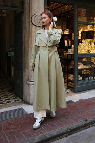 Pile Detay Trençkot Avokado - 5