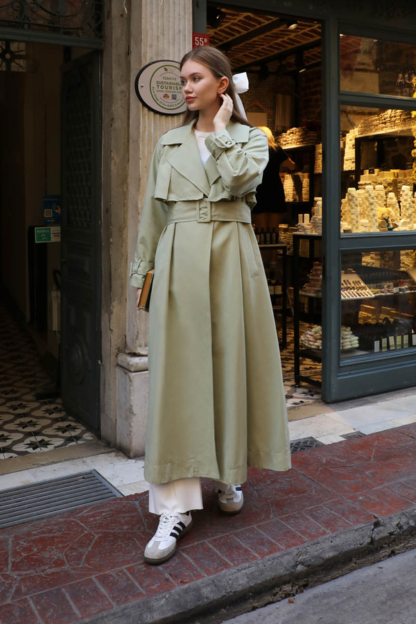 Pile Detay Trençkot Avokado - 5