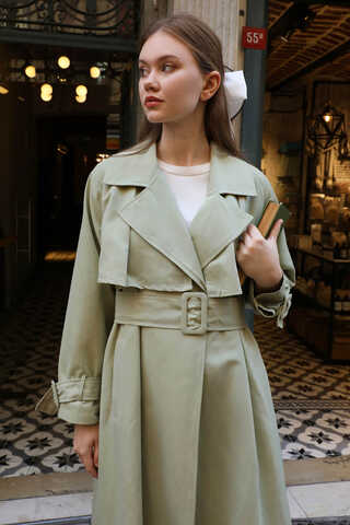 Pile Detay Trençkot Avokado - 8