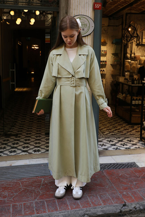 Pile Detay Trençkot Avokado - 9