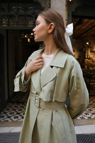 Pile Detay Trençkot Avokado - 1