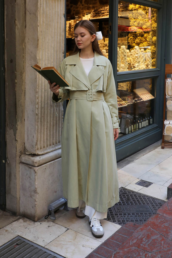 Pile Detay Trençkot Avokado - 2