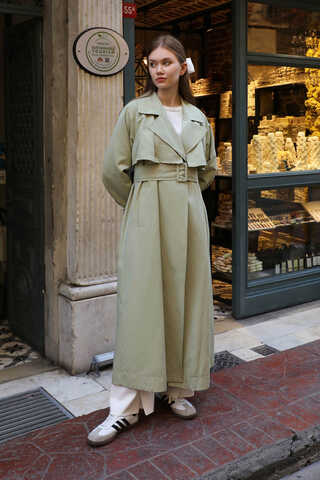 Pile Detay Trençkot Avokado - 4