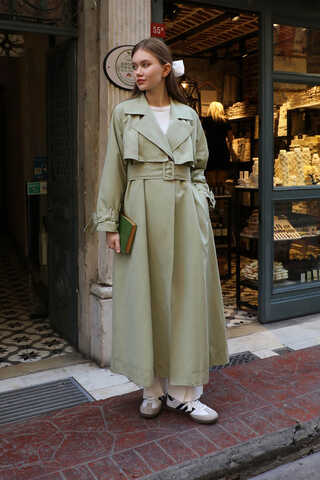 Pile Detay Trençkot Avokado - 6