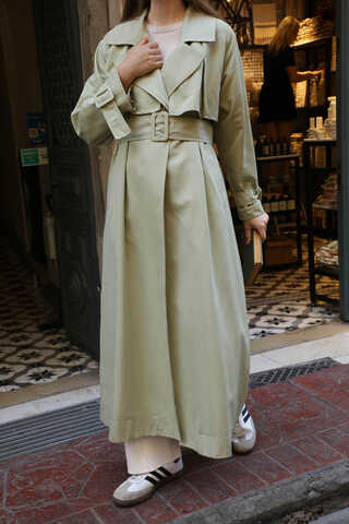 Pile Detay Trençkot Avokado - 7