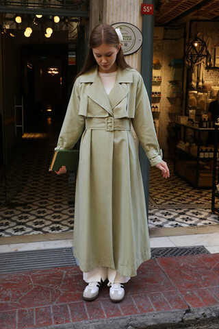 Pile Detay Trençkot Avokado - 9