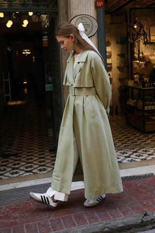 Pile Detay Trençkot Avokado - 10