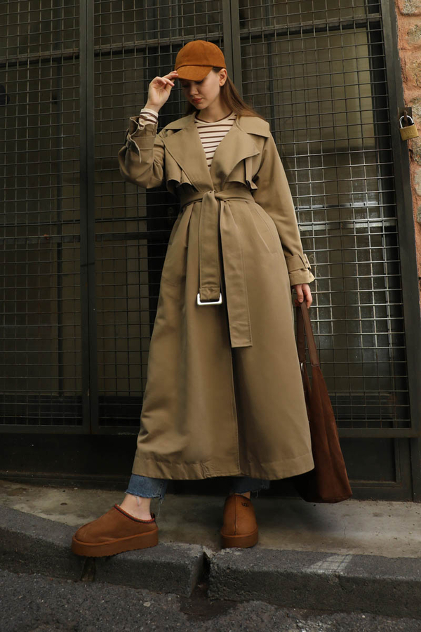 Pile Detay Trençkot Camel - 8