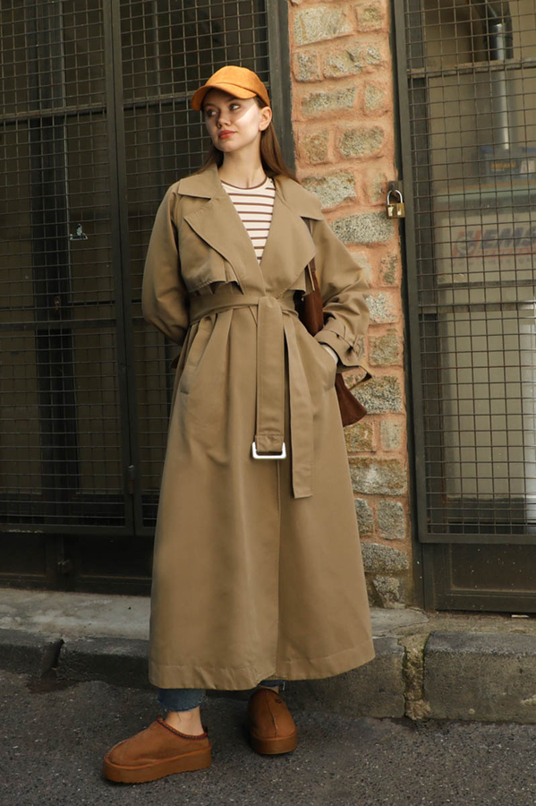 Pile Detay Trençkot Camel - 4