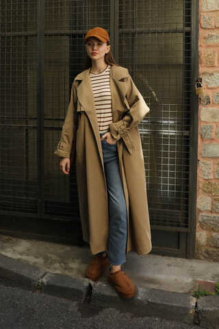 Pile Detay Trençkot Camel - 9