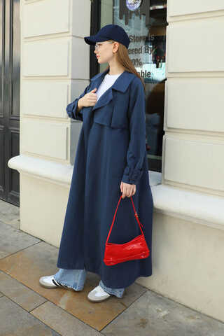 Pile Detay Trençkot Lacivert - 2