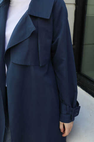 Pile Detay Trençkot Lacivert - 4