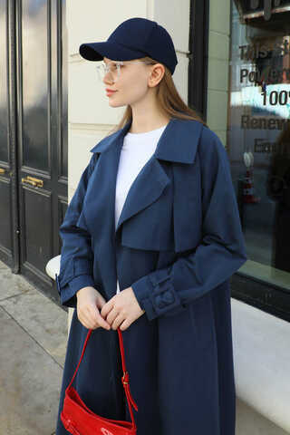 Pile Detay Trençkot Lacivert - 3